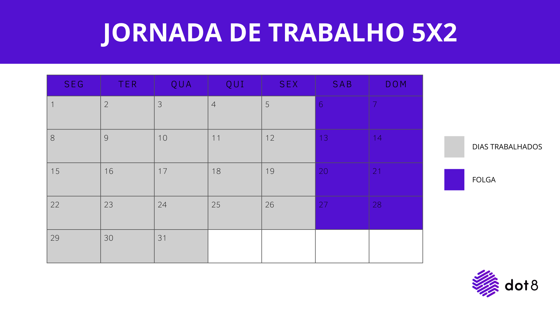 Veja a escala de trabalho 5x2
