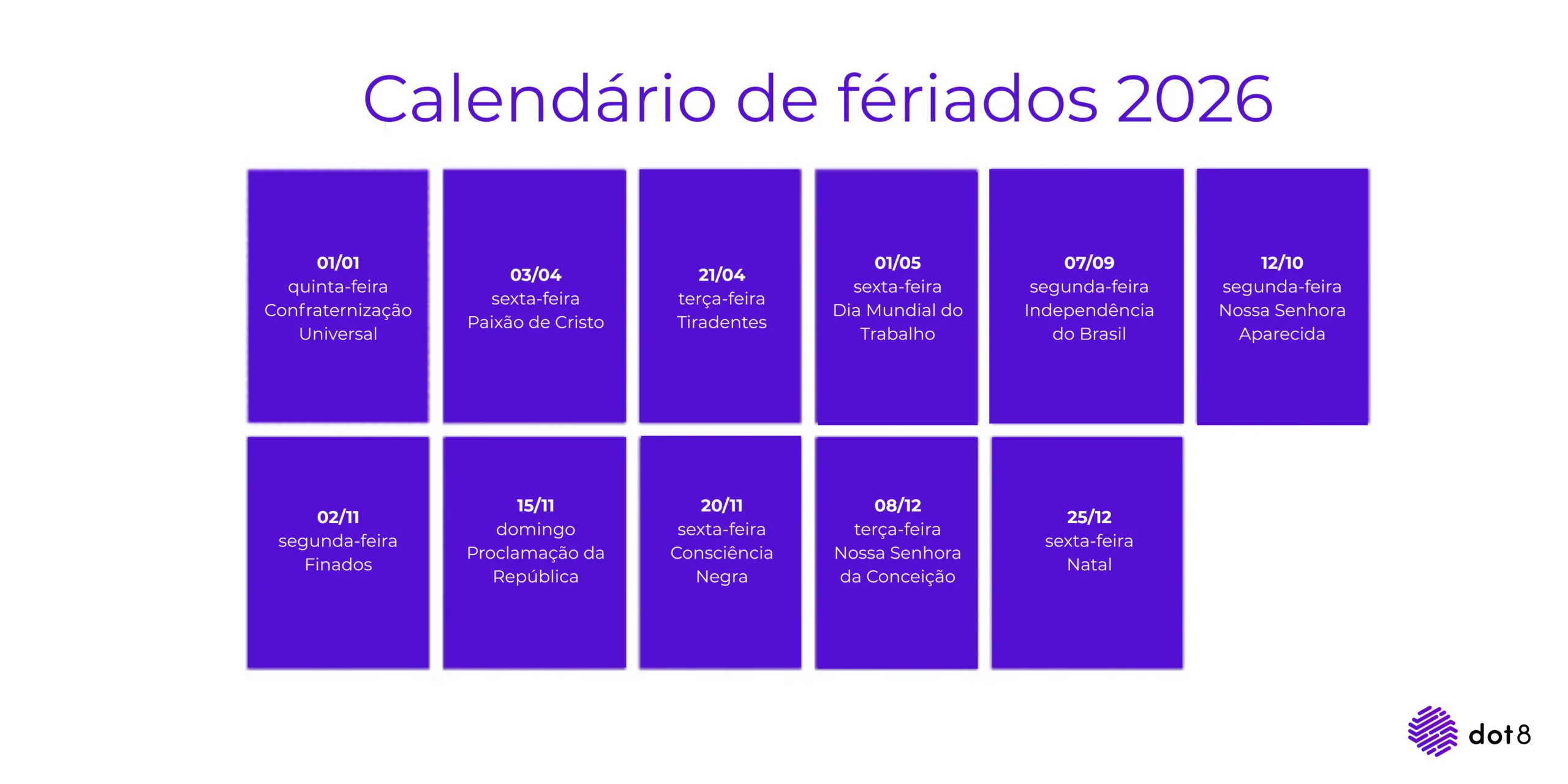 Confira o calendário de feriados em 2026.